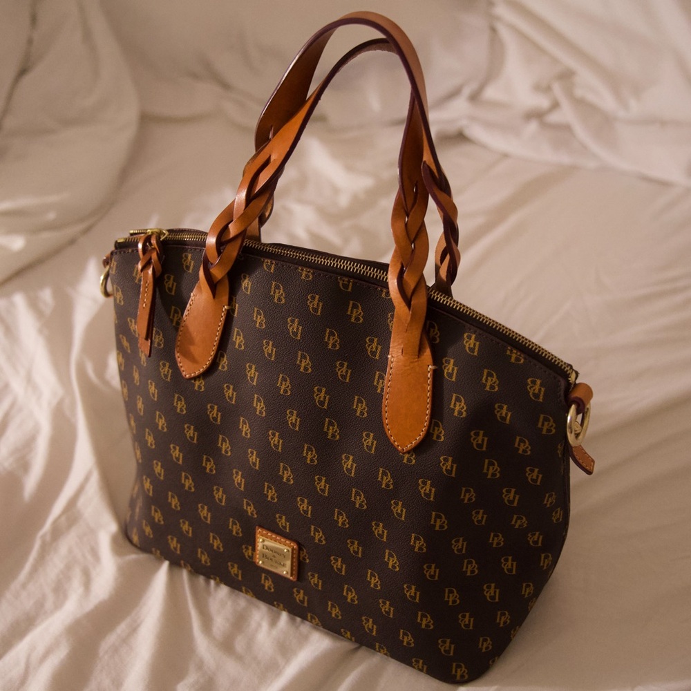 Vintage Dooney & Bourke Monogram Tote Satchel Bag Blakely Collection Celeste